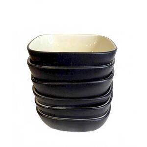 Set of 6 Vintage Solid Corelle Hearthstone Stoneware Bowl Black Ivory Dinnerware